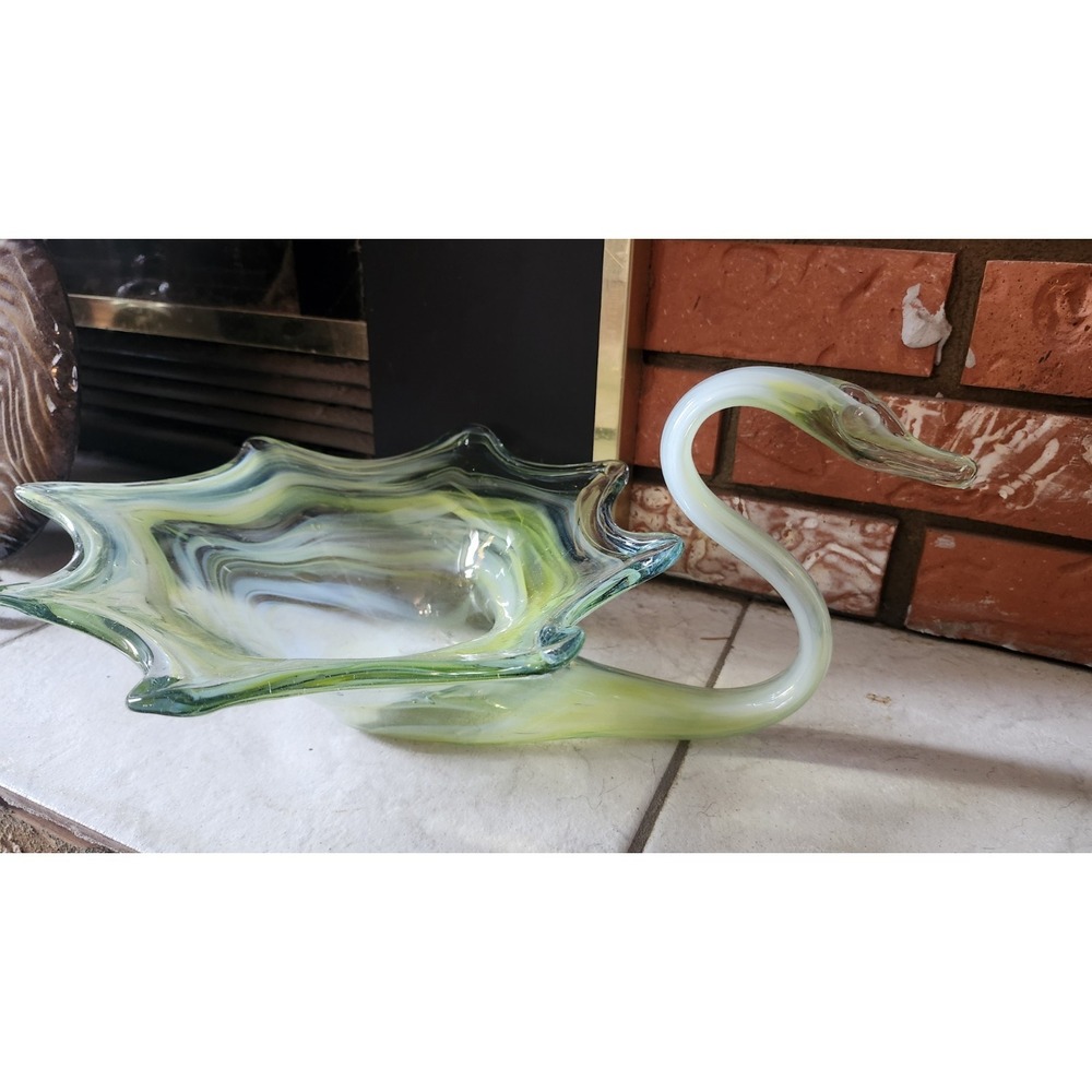 Like Murano StylGlass Swan Bowl Art Deco Centerpiece Decorative Bowl Collectible